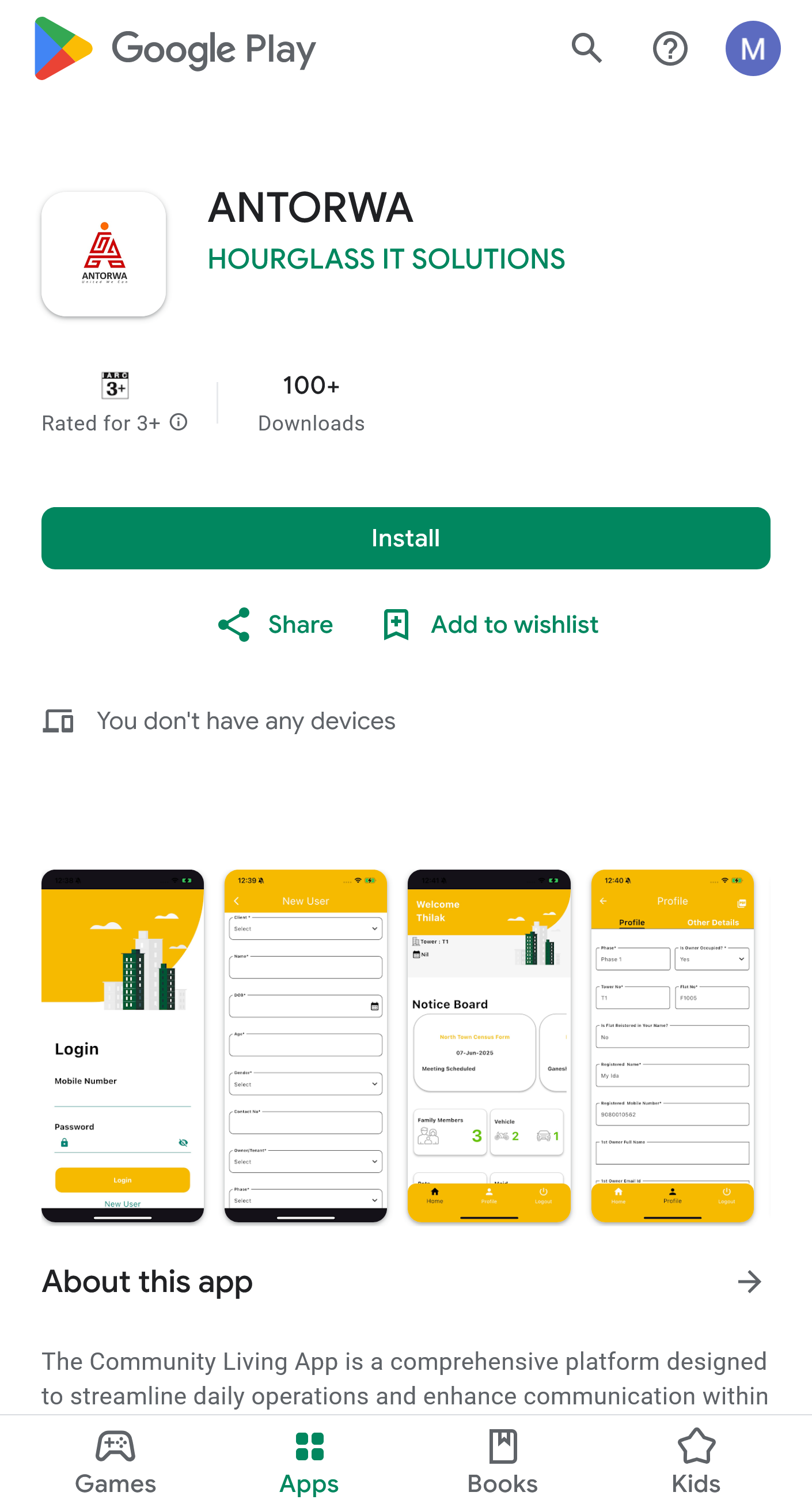 Antorwa housing society management app on Google Play Store