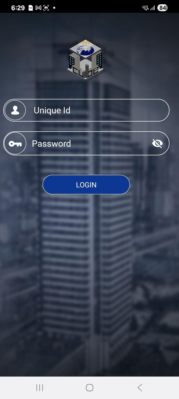 QSCAN construction inspection app login screen with unique ID and password fields